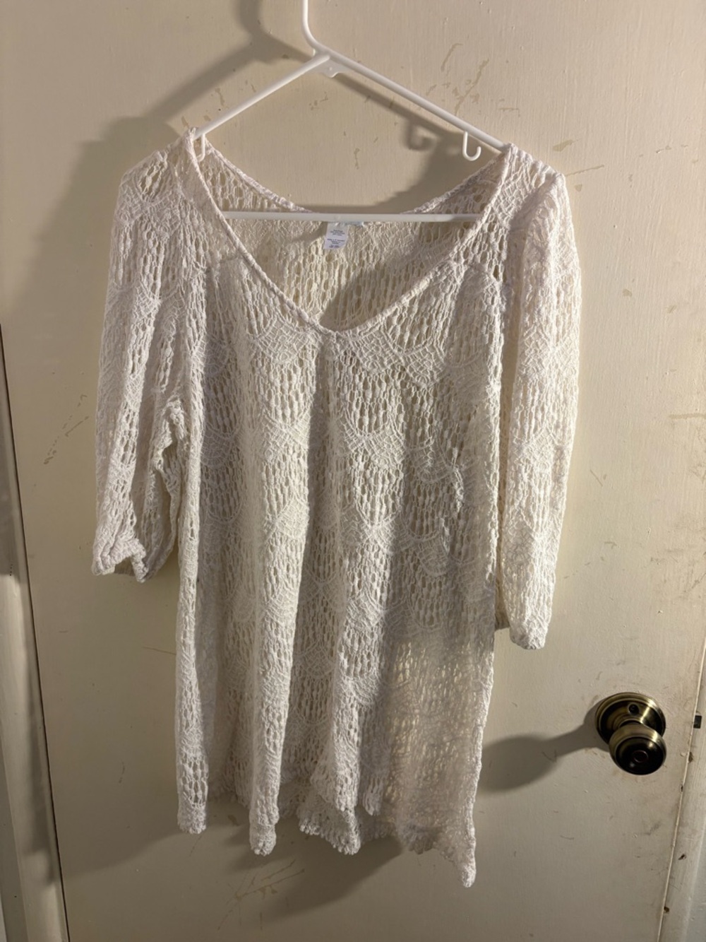 Eberjey Cream Crochet Knit Beach Cover-Up Tunic Top